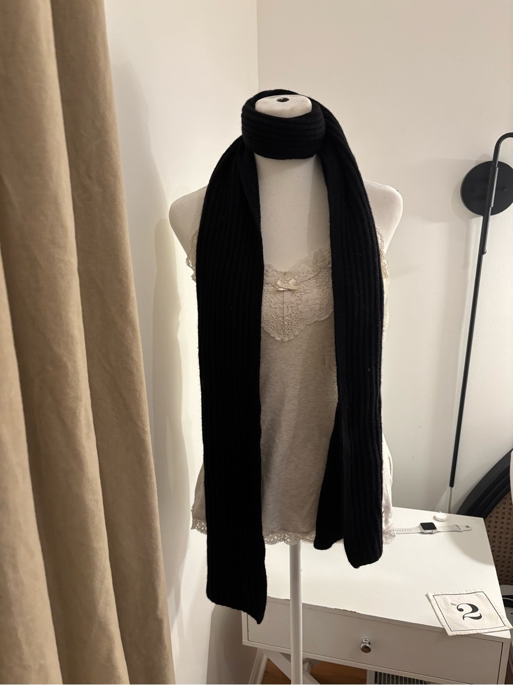 Black Ribbed Knit Scarf - Women's Accessory - Picture 3 of 6